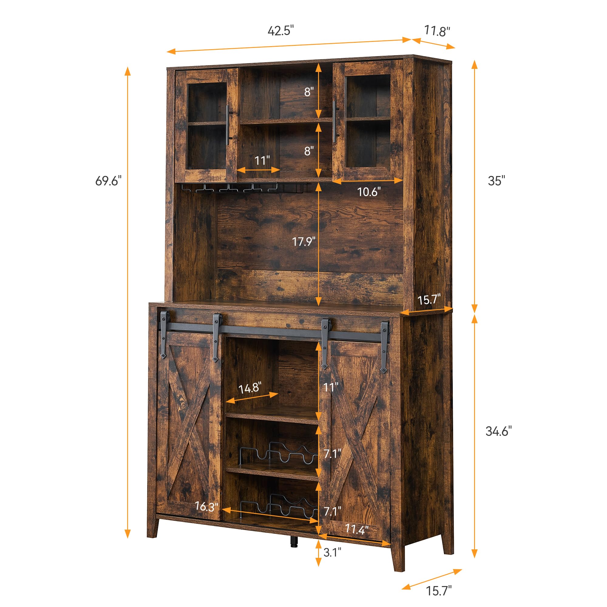 Farmhouse Coffee Bar Cabinet with Sliding Barn Door - 70