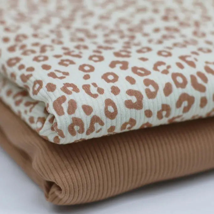 Leopard Print Peach Ribbed Knit Sweater - Women's Fashion Top for Casual Wear & Fall Outfits