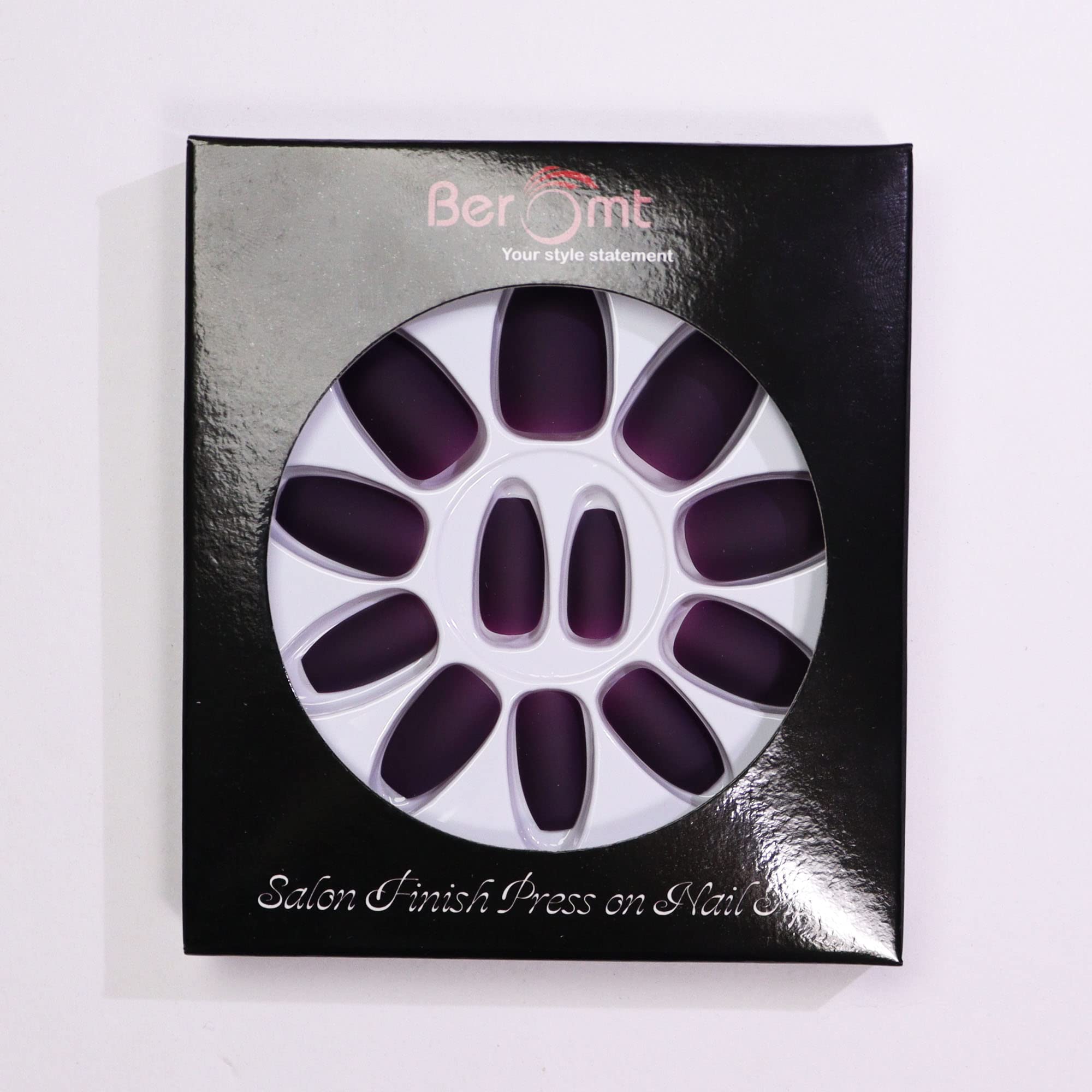 Beromt 12-Piece Matte Acrylic False Nails Set with Nail Glue & Nail Art Kit - 414 | Perfect for Salon, Home Manicure, Parties & Special Occasions