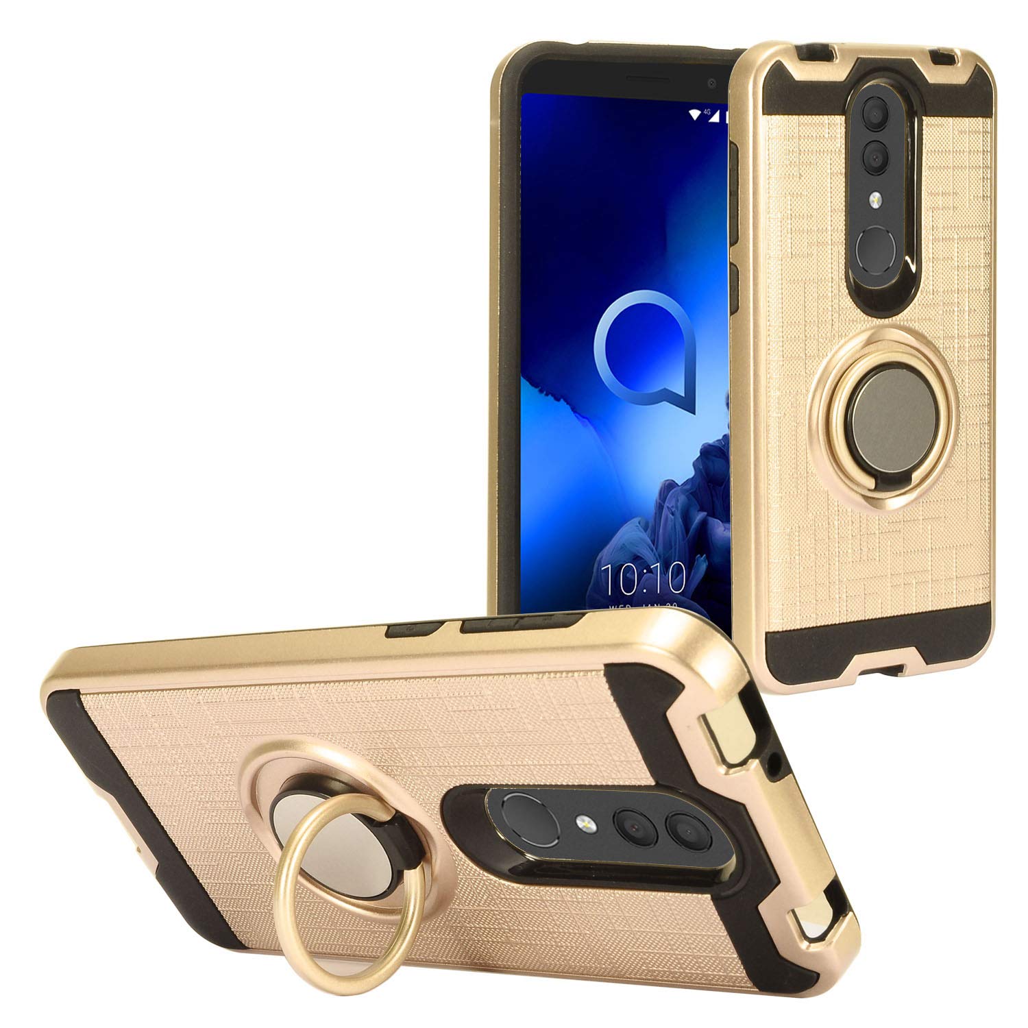 Z-GEN Alcatel Onyx 5008R Hybrid Phone Case with Ring Stand & Tempered Glass Screen Protector - RS2 Gold - Perfect for Work, Travel, and Everyday Protection