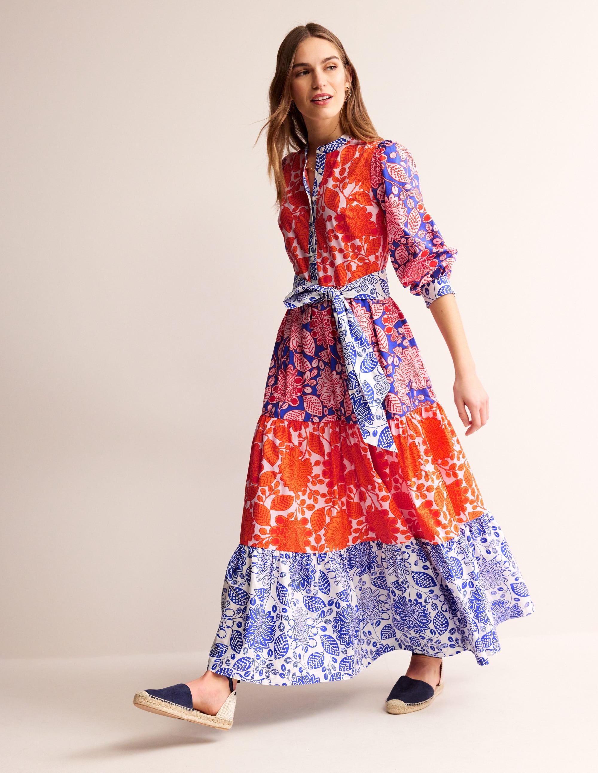 Alba Women's Tiered Cotton Maxi Dress - Floral Print Bohemian Summer Dress for Beach, Vacation & Casual Wear | Firecracker & Gardenia Swirl Patterns