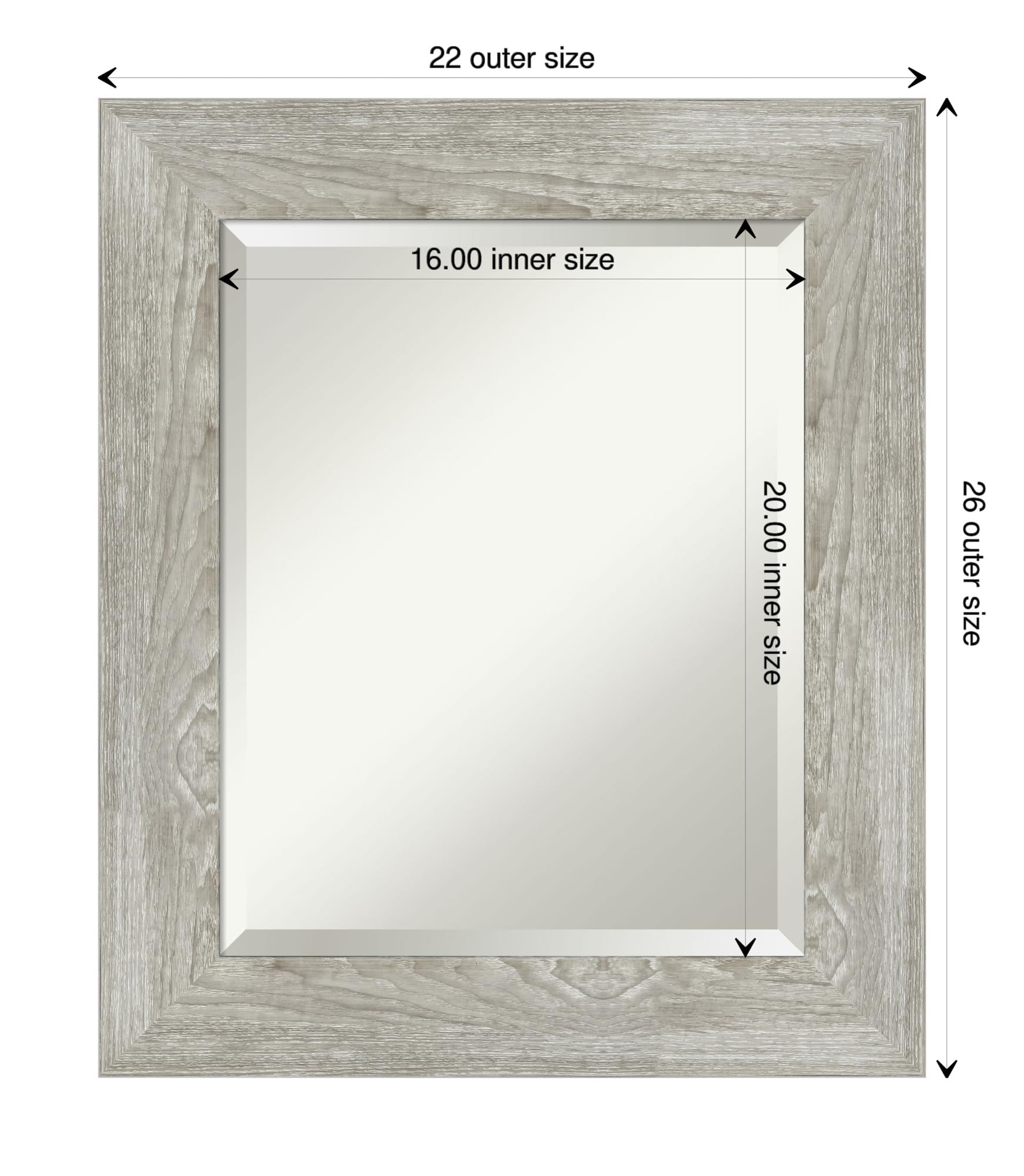 Amanti Art 26x22 Inch Grey Wall Mirror - Dove Greywash Rectangle Bathroom & Living Room Decor with Rustic Farmhouse Frame, Beveled Edge (Horizontal or Vertical Hanging) - Perfect for Bathroom Vanity, Entryway, Bedroom & Farmhouse Style Home Decor