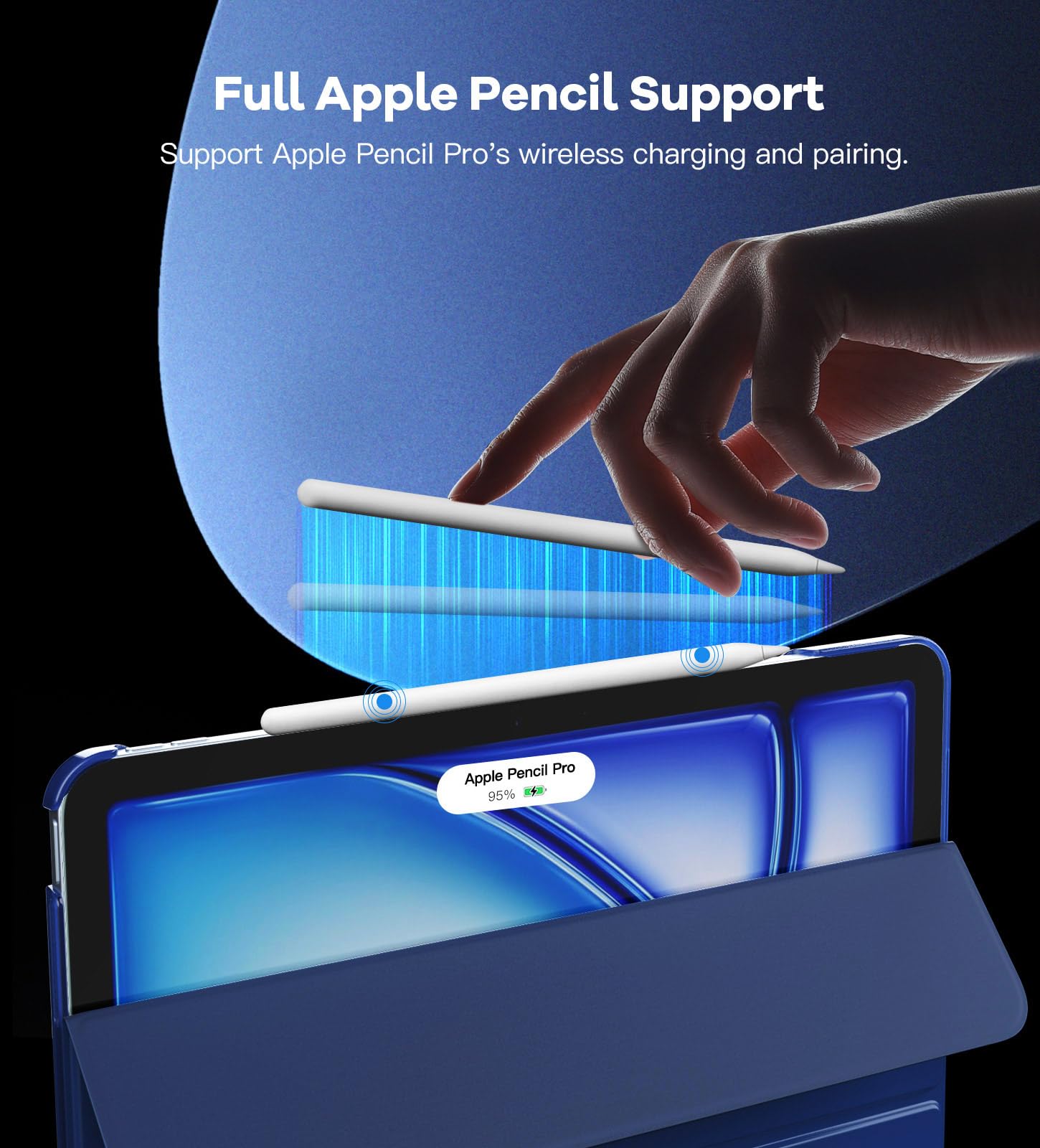 TiMOVO iPad Air 13 Inch (M3/M2 2025/2024) Case - Slim Protective Cover with Stand, Supports Touch ID, Auto Wake/Sleep & Translucent Back - Navy Blue - Perfect for Work, Travel and Home Use