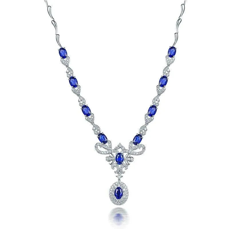 18K White Gold Women's Sapphire Pendant Necklace with 5.68Ct Natural Oval Sapphire & Diamond Accents - Perfect for Anniversary Gifts, Party Jewelry & Special Occasions