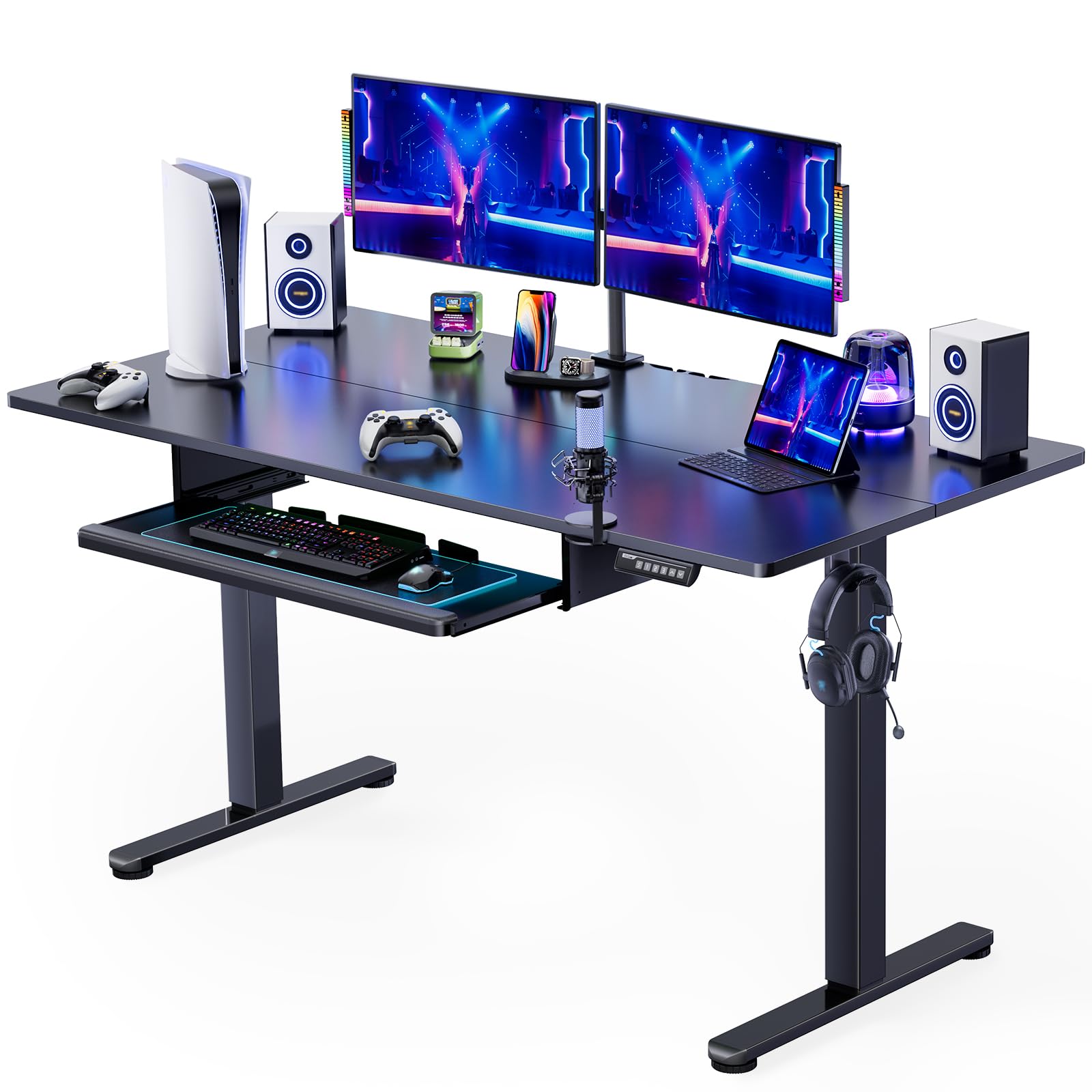 ErGear 63x28 Inches Electric Standing Desk with Keyboard Tray - Adjustable Height Sit Stand Desk for Home Office, Computer Workstation (Black) | Perfect for Remote Work, Gaming Setup & Ergonomic Workspace