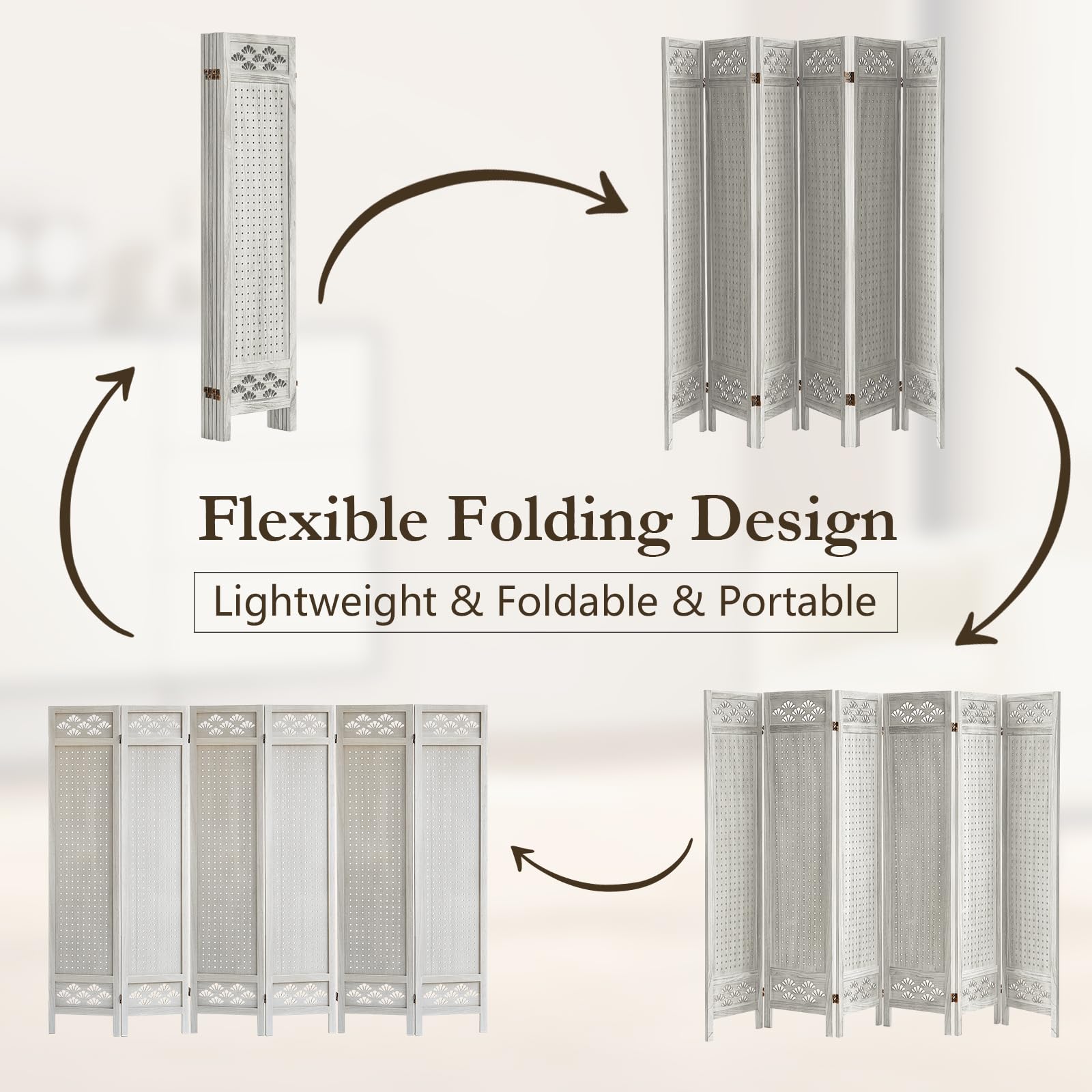 6 Panel Wooden Room Divider with Pegboard & 24 Hooks - Portable Folding Privacy Screen for Craft Shows, Jewelry Displays, Home & Store Organization - Perfect for Bedroom Partition, Retail Displays & Event Booths