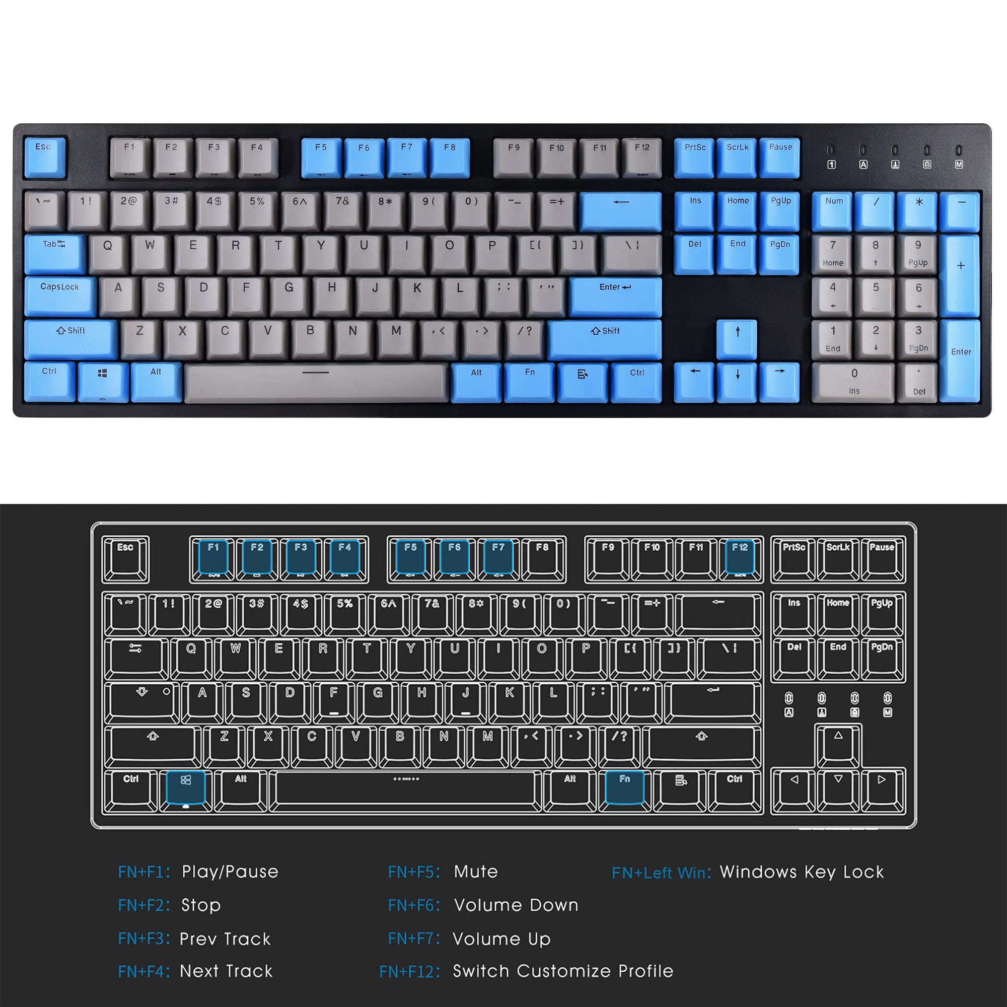 DURGOD Taurus K310 104-Key Mechanical Gaming Keyboard - Double Shot PBT Keycaps - NKRO - USB Type C (Cherry MX Blue Switches, Black, ANSI/US Layout) - Perfect for PC Gaming, Office Work & Typing Enthusiasts