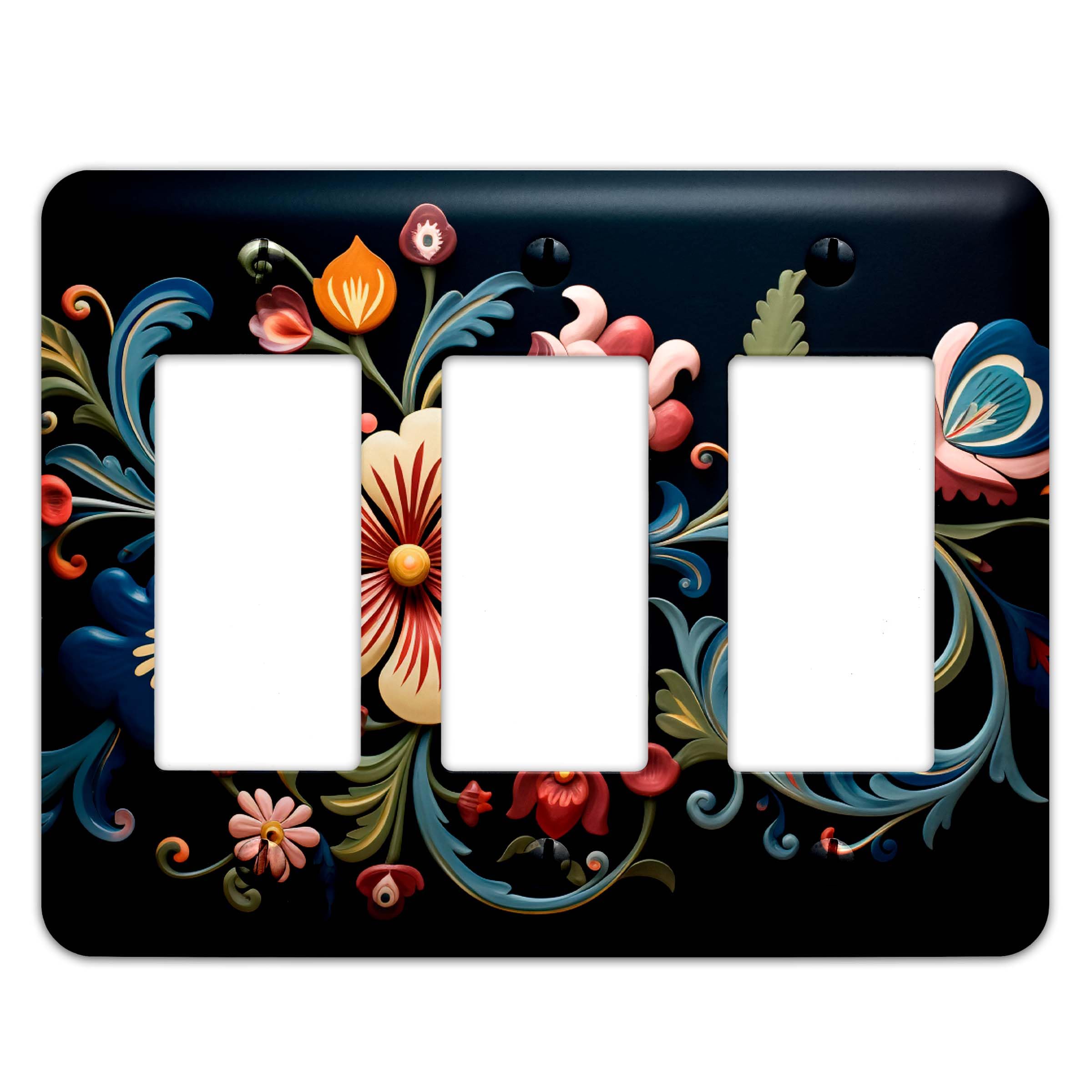 Blue Rosemaling Switch Plate Cover - Single, Double & Triple Light Switch Covers for Home Decor - Perfect for Living Rooms, Bedrooms & Kitchens