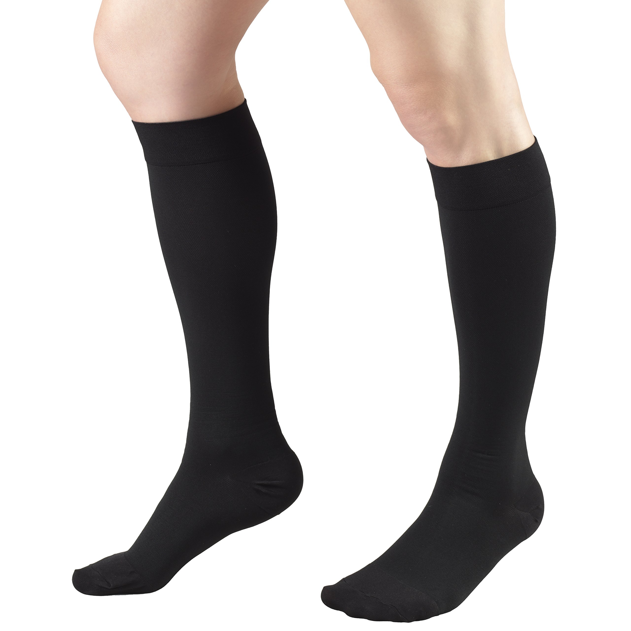 Truform 20-30 mmHg Compression Socks for Men & Women - Knee High Support Stockings, Closed Toe, Black (Small, 2-Pack) - Ideal for Travel, Varicose Veins & Circulation Support