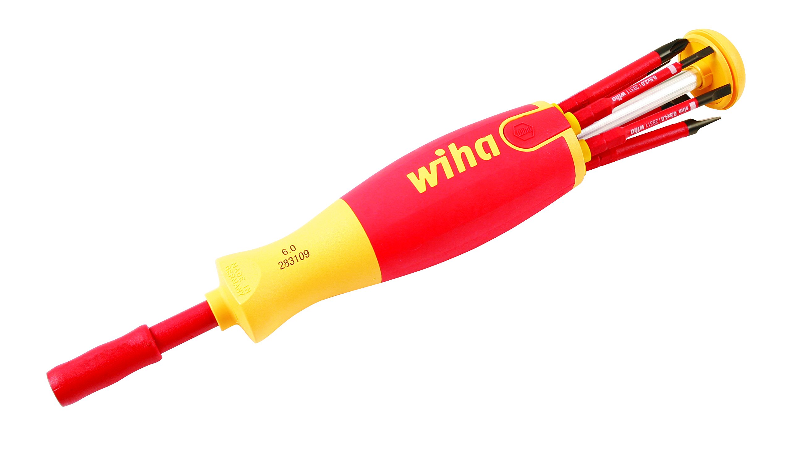 Wiha 28393 Insulated Slim Line Precision Pop Up Screwdriver Set - 7-Piece Slotted Screwdriver Kit for Electronics & Electrical Work - Red Handle Professional Tools for DIY, Home Repair & Electricians