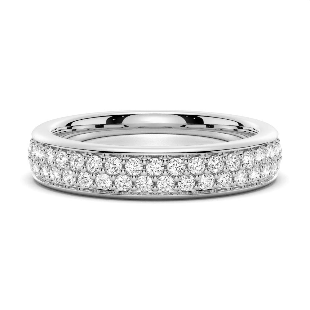 Exquisite Double Row Pavé Moissanite Eternity Wedding Band - Sparkling 2mm Moissanite Stones in 14K White Gold - Perfect for Anniversary Gifts, Bridal Jewelry & Special Occasions