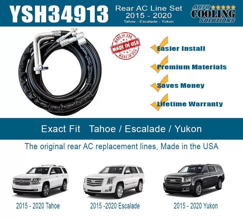 Rear AC Line Set for Chevy Tahoe, GMC Yukon, Cadillac Escalade (2015-2020) - Replacement AC Refrigerant Lines for SUV Cooling System Maintenance