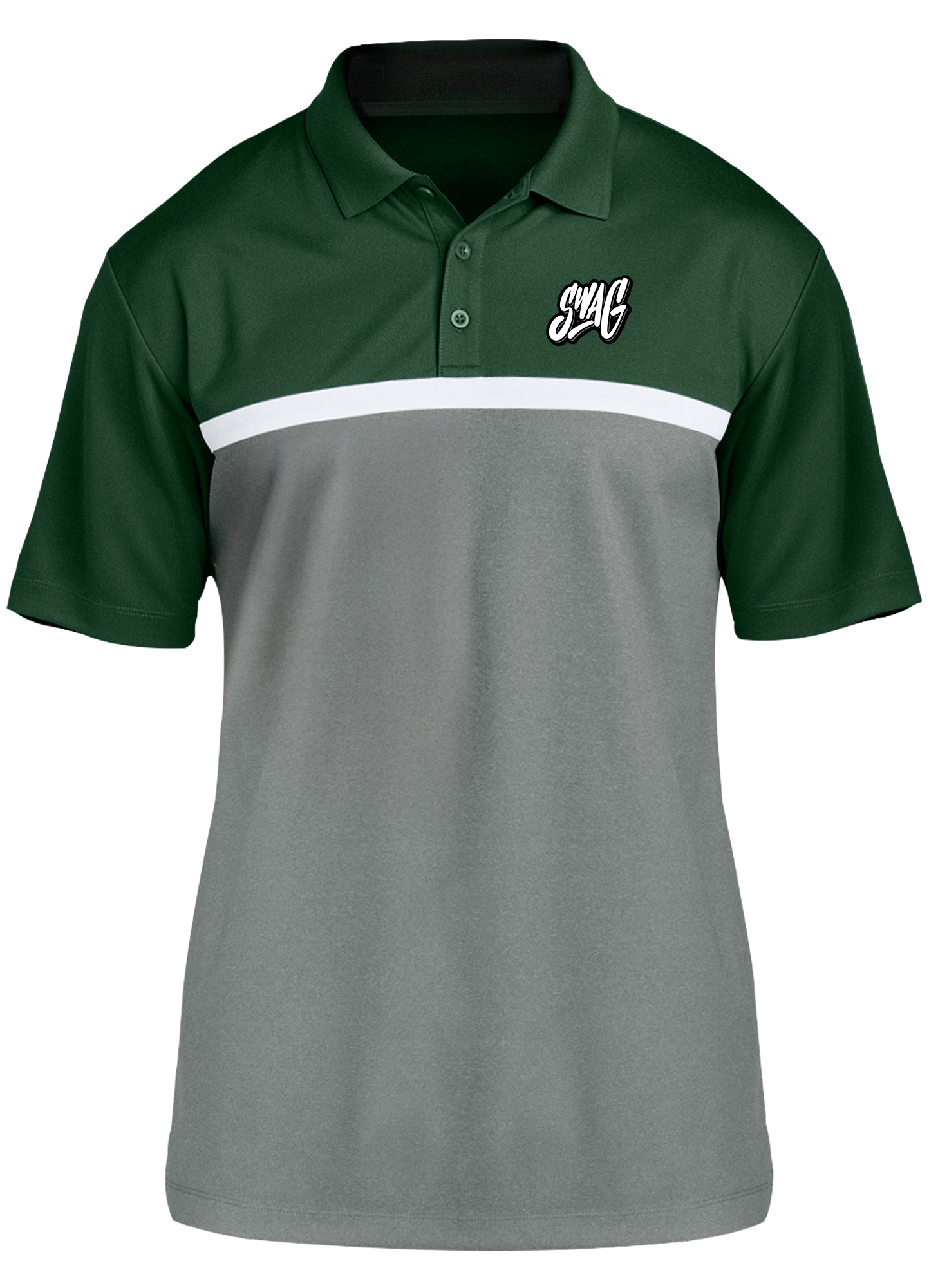 Premium Swag Competitor Polo Shirt - Green, White & Gray - Ideal for Golf, Casual Wear & Team Uniforms