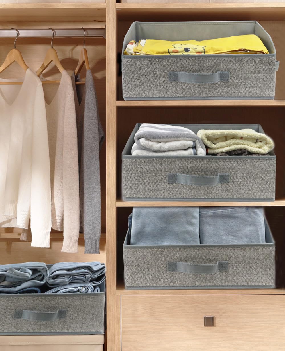 6 Pack Trapezoid Closet Storage Bins & Shelf Organizer Baskets - Foldable Fabric Storage Containers for Clothes, Toys, Towels, Books & Baby Items | Perfect for Bedroom, Nursery & Closet Organization (6PC-Gray)