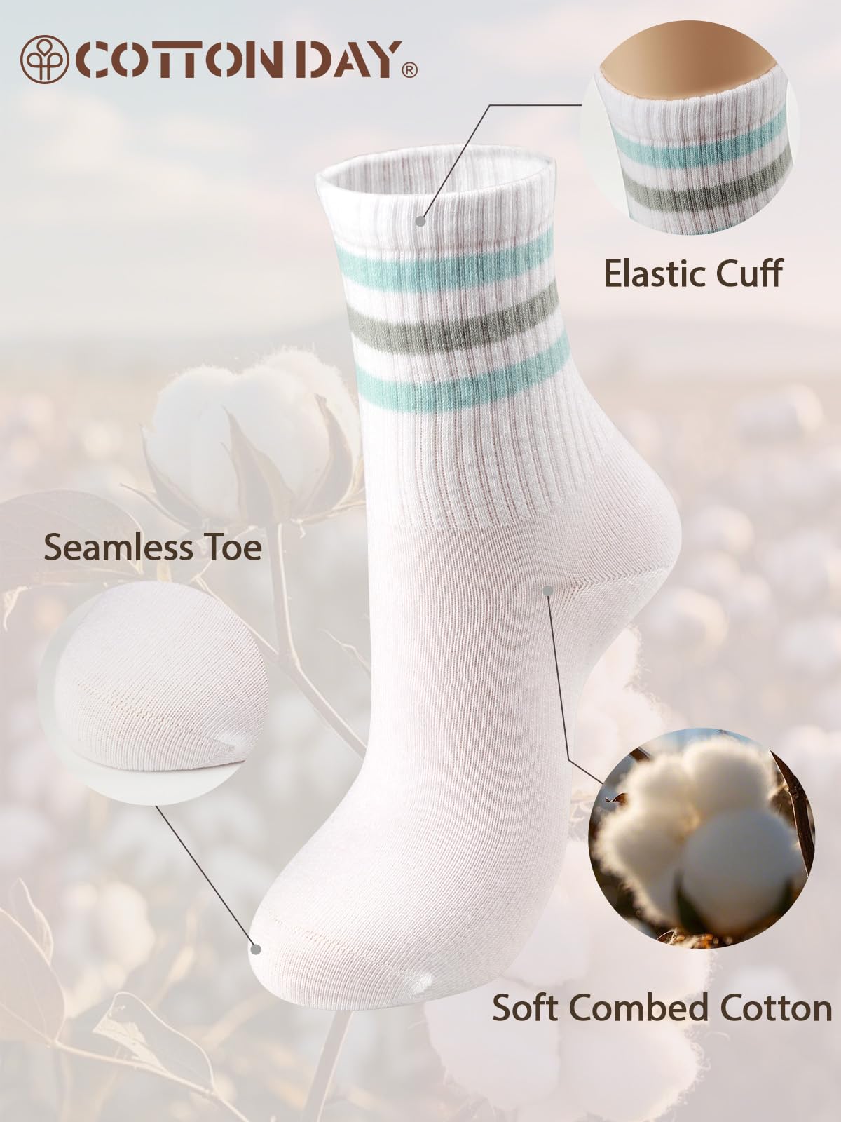Women's Soft Combed Cotton Crew Socks - Breathable & Comfortable (Black, White, Red, Beige, Olive) - Perfect for Everyday Wear, Workouts & Casual Outfits