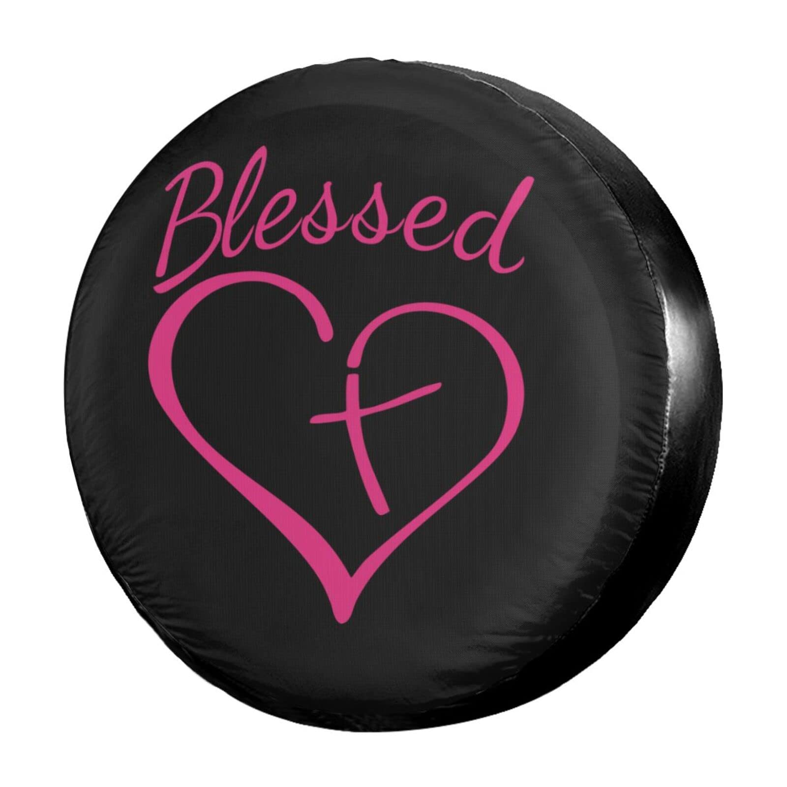 Blessed Heart with Cross Spare Tire Cover - 17 Inch Dustproof Wheel Protector for Trailers, RVs, SUVs & Vehicles | Perfect for Outdoor Travel & Religious Road Trips