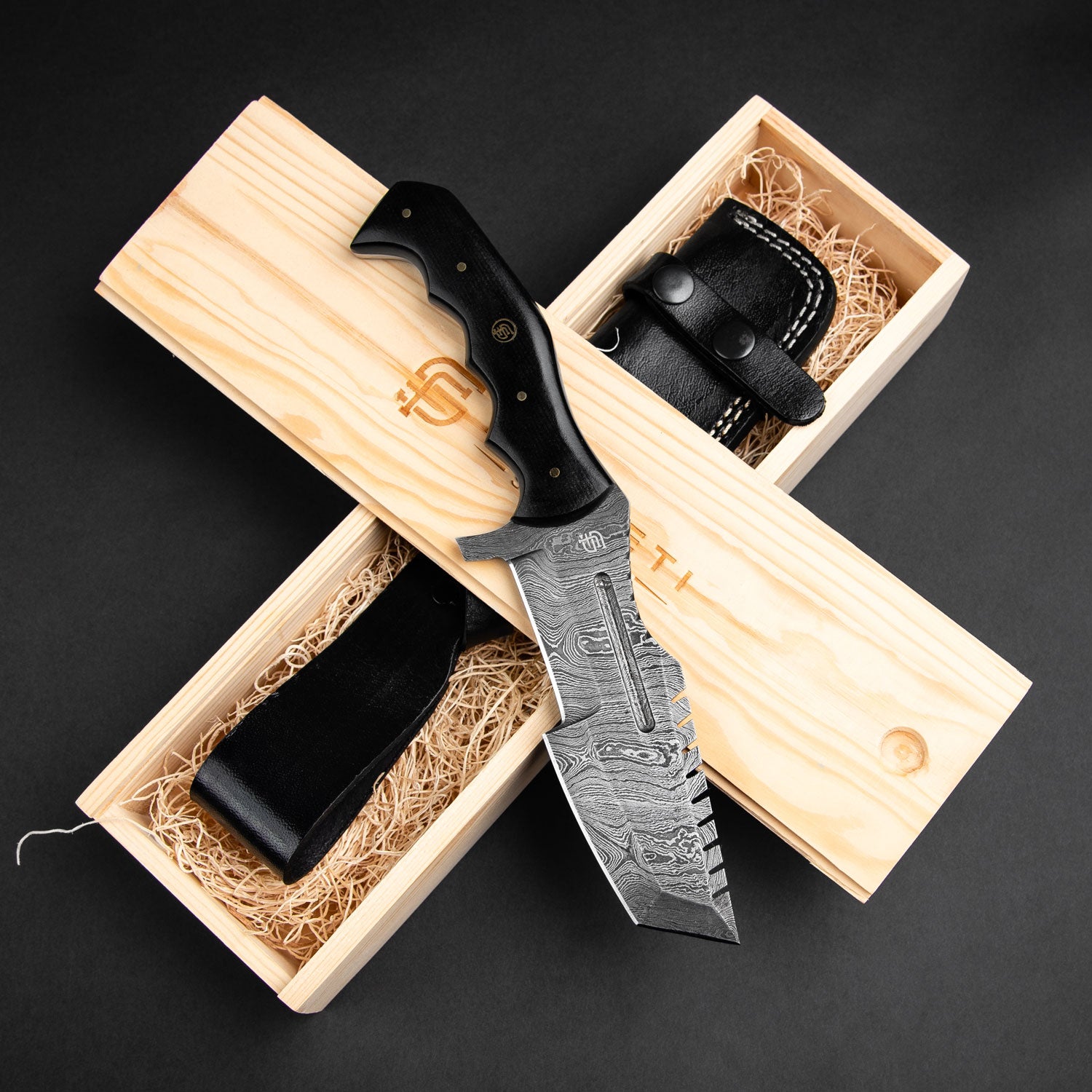 Handmade Damascus Steel Warrior Tanto Knife with Black Micarta Handle - Tactical Survival, Outdoor Camping, Bushcraft & Collection Display
