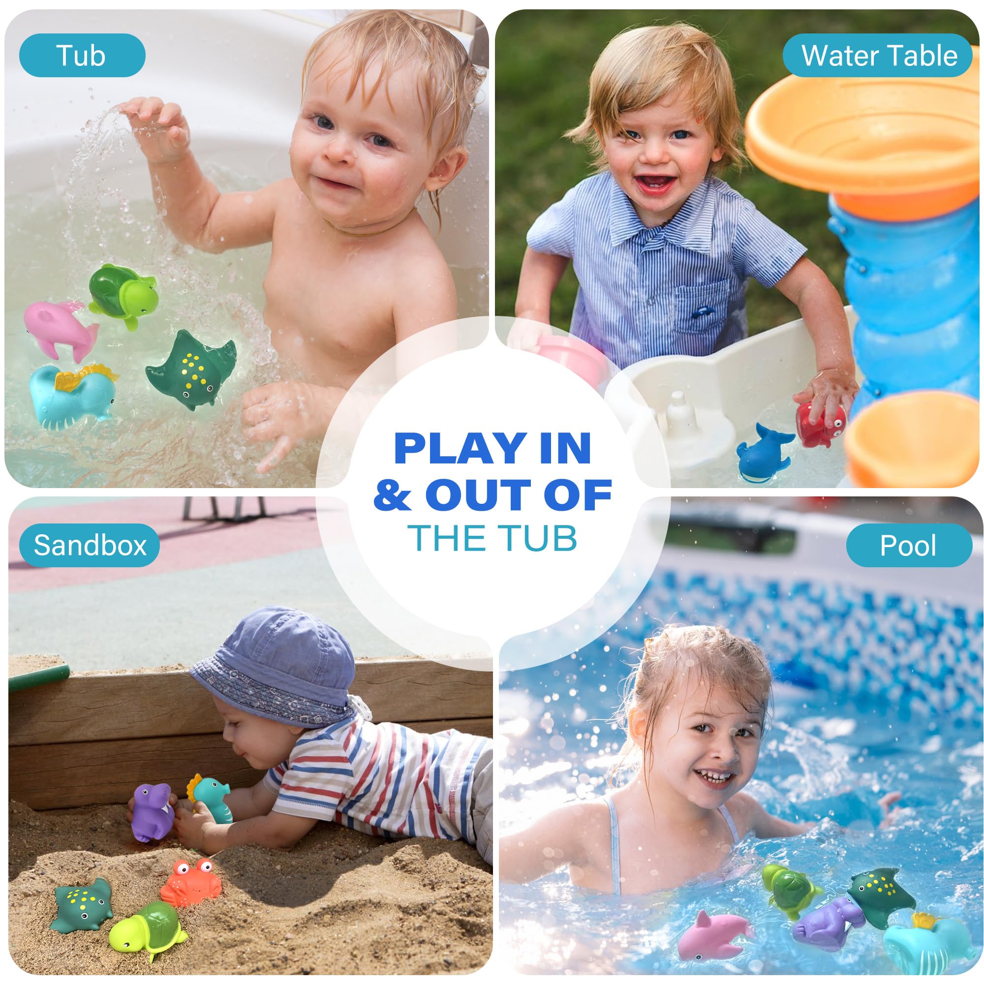 LotFancy 8PCS Mold Free Baby Bath Toys for Toddlers 1-4 Years - Soft Ocean Sea Animal Bathtub Toys for Kids | Fun Bath Time Learning & Sensory Play for Boys and Girls