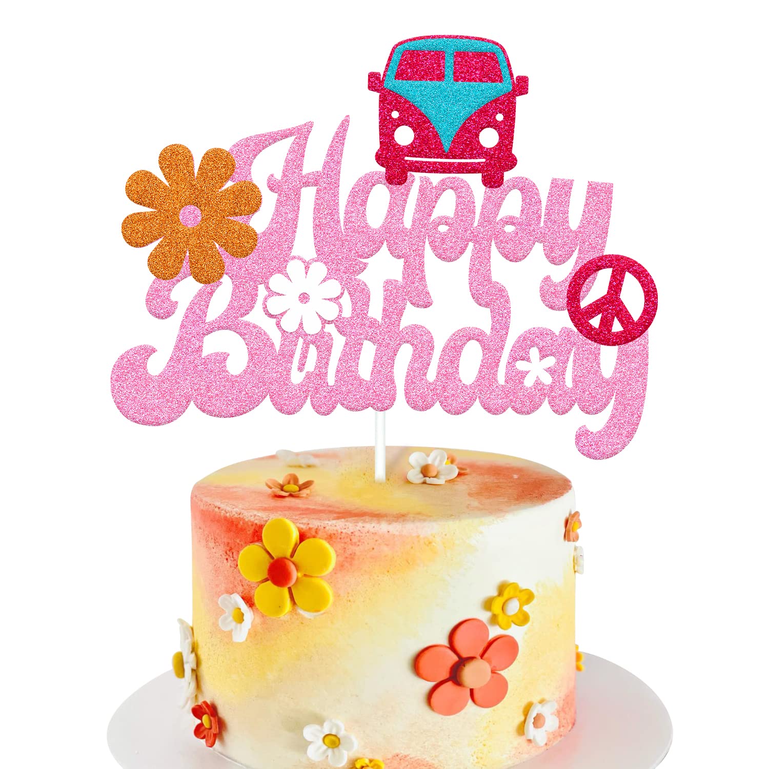 Vintage Hippie Boho Flower Daisy Cake Topper - 1960s 1970s Retro Party Decor for Birthday, Baby Shower & 1st 2nd 3rd Birthday Celebrations - Perfect for Themed Parties, Festive Decorations & Special Occasions