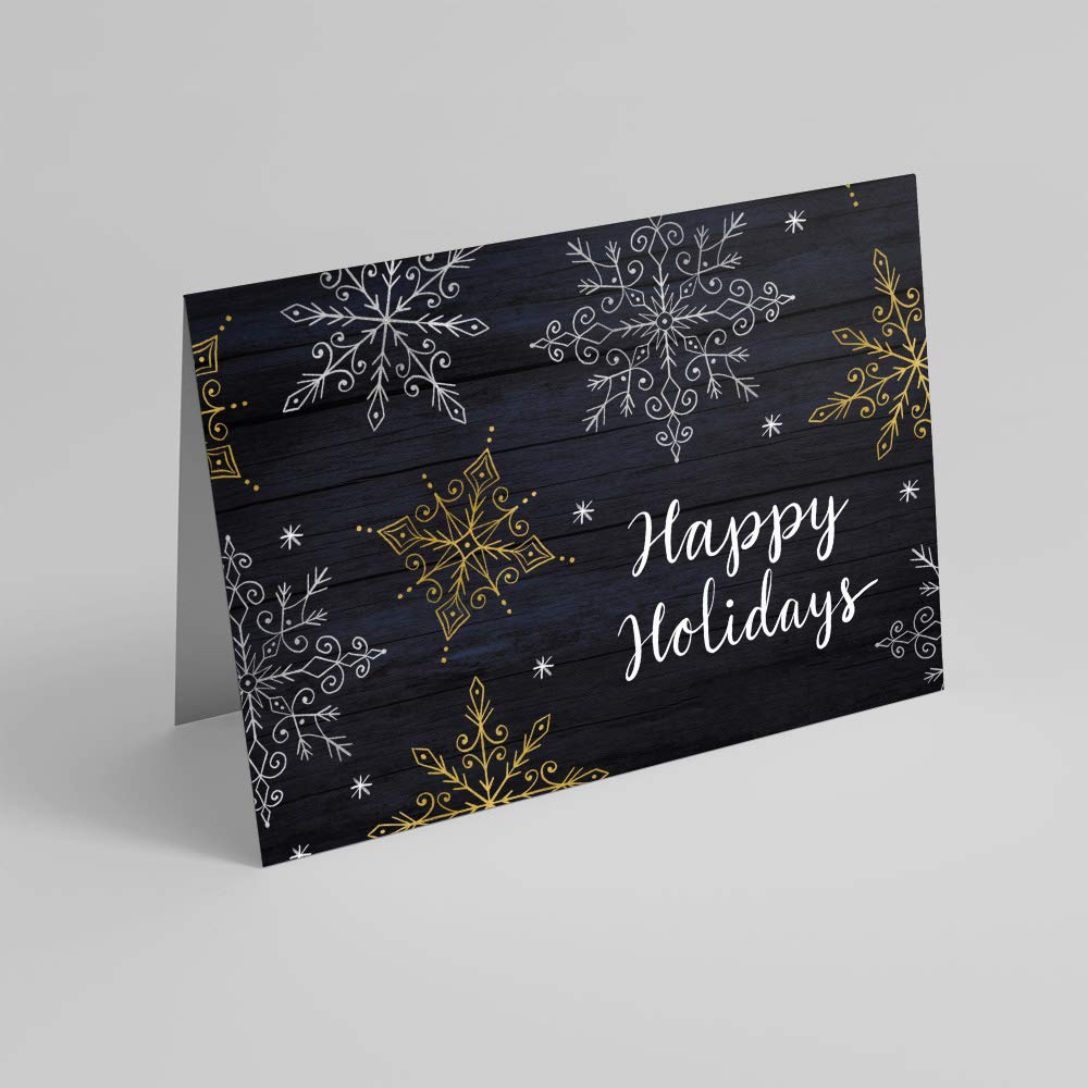 Snowflakes of Gold Christmas Cards - 25 Custom Greeting Cards with Envelopes | Personalized Holiday Cards Printed in USA | Perfect for Holiday Greetings, Office Gifts & Family Correspondence