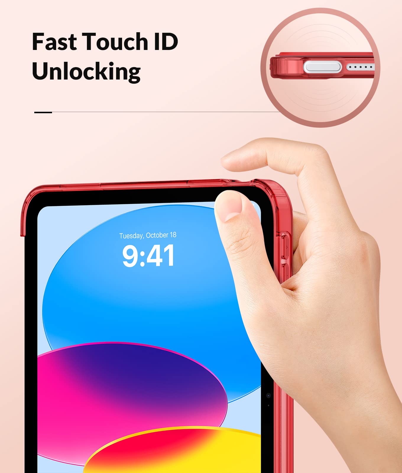 MoKo iPad 11th Gen (2025) & 10th Gen (2022) Case - 11 inch/10.9 inch Protective Cover with Soft TPU Frosted Back, Auto Wake/Sleep, Touch ID Support - Red | Perfect for Work, School & Travel