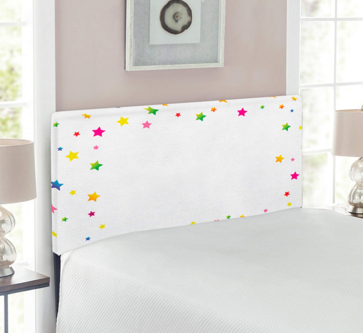 Ambesonne Magic Headboard - Minimalist Colorful Star Design Upholstered Metal Bed Headboard with Memory Foam | Twin Size, Multicolor | Perfect for Kids' Rooms, Dorm Decor & Modern Bedroom Makeovers