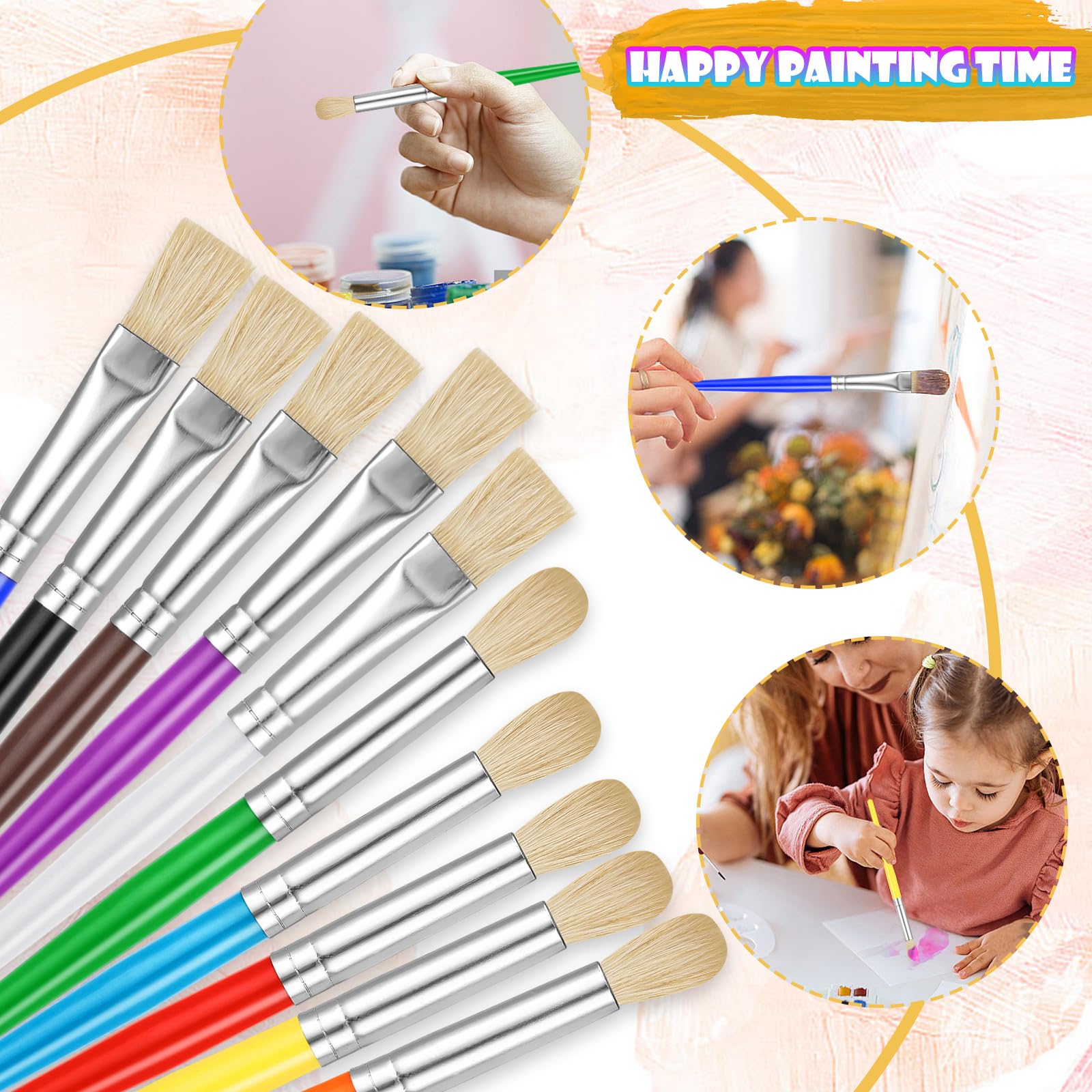 22 Pcs Kids Paint Brush Set - Round & Flat Brushes for Toddlers & Preschoolers - Easy Grip & Washable for Acrylic, Oil & Watercolor Painting - Perfect for Art Class, DIY Projects & Home Crafting