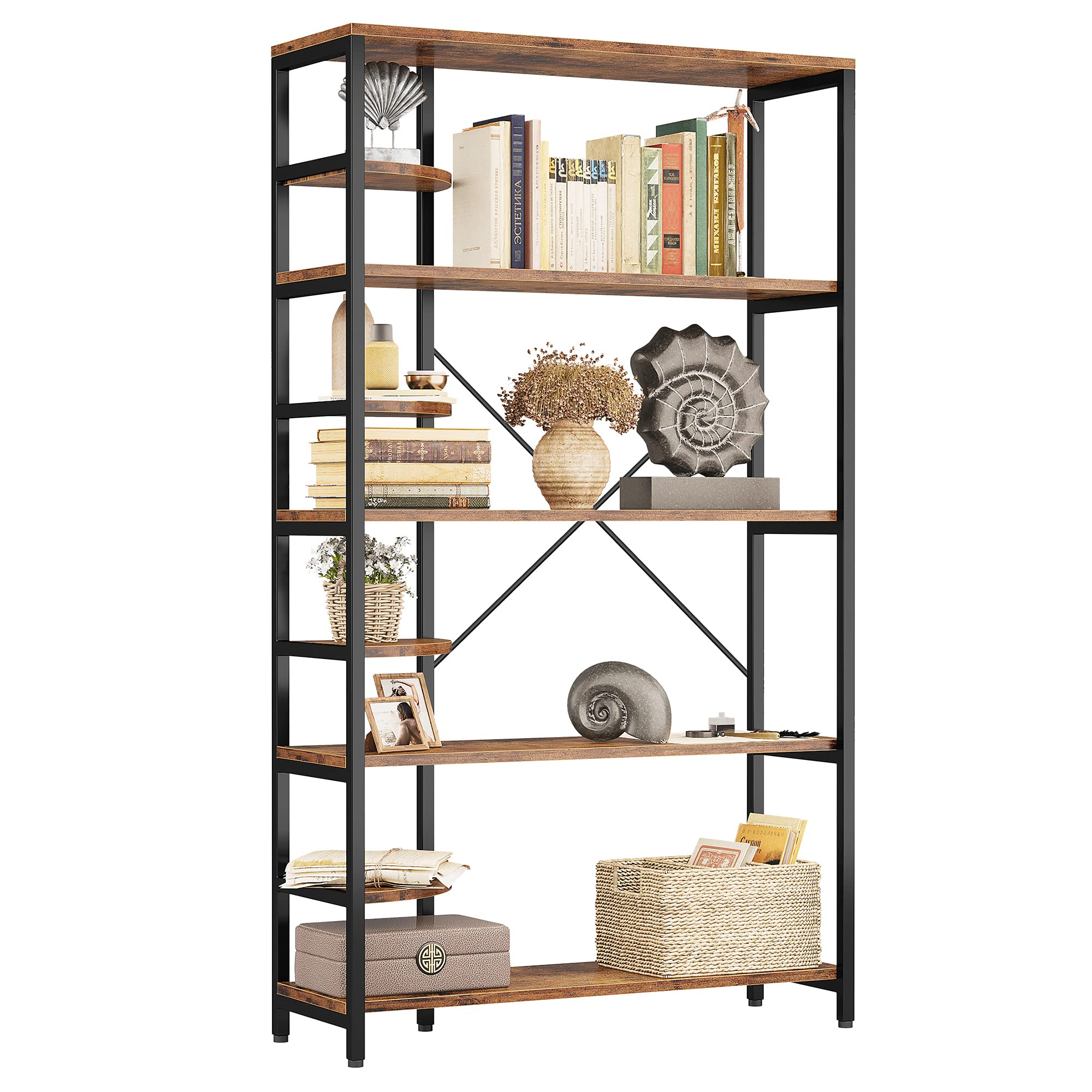 IRONCK 8-Tier Rustic Industrial Bookcase & Corner Ladder Shelf - Sturdy Storage Rack for Books, Plants & Decor - Perfect for Living Room, Home Office & Kitchen Organization