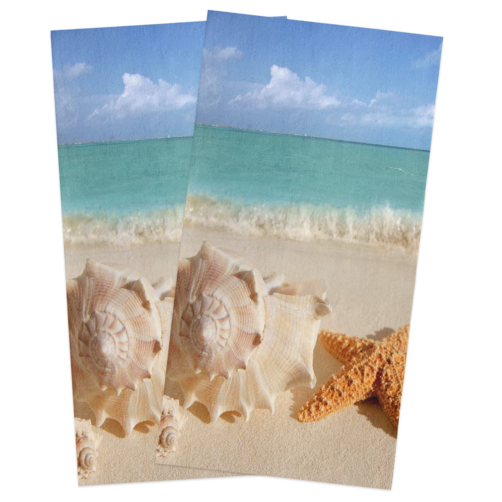 Beach Theme Dish Towels Set of 2 - Kitchen Cleaning & Drying for Home Use