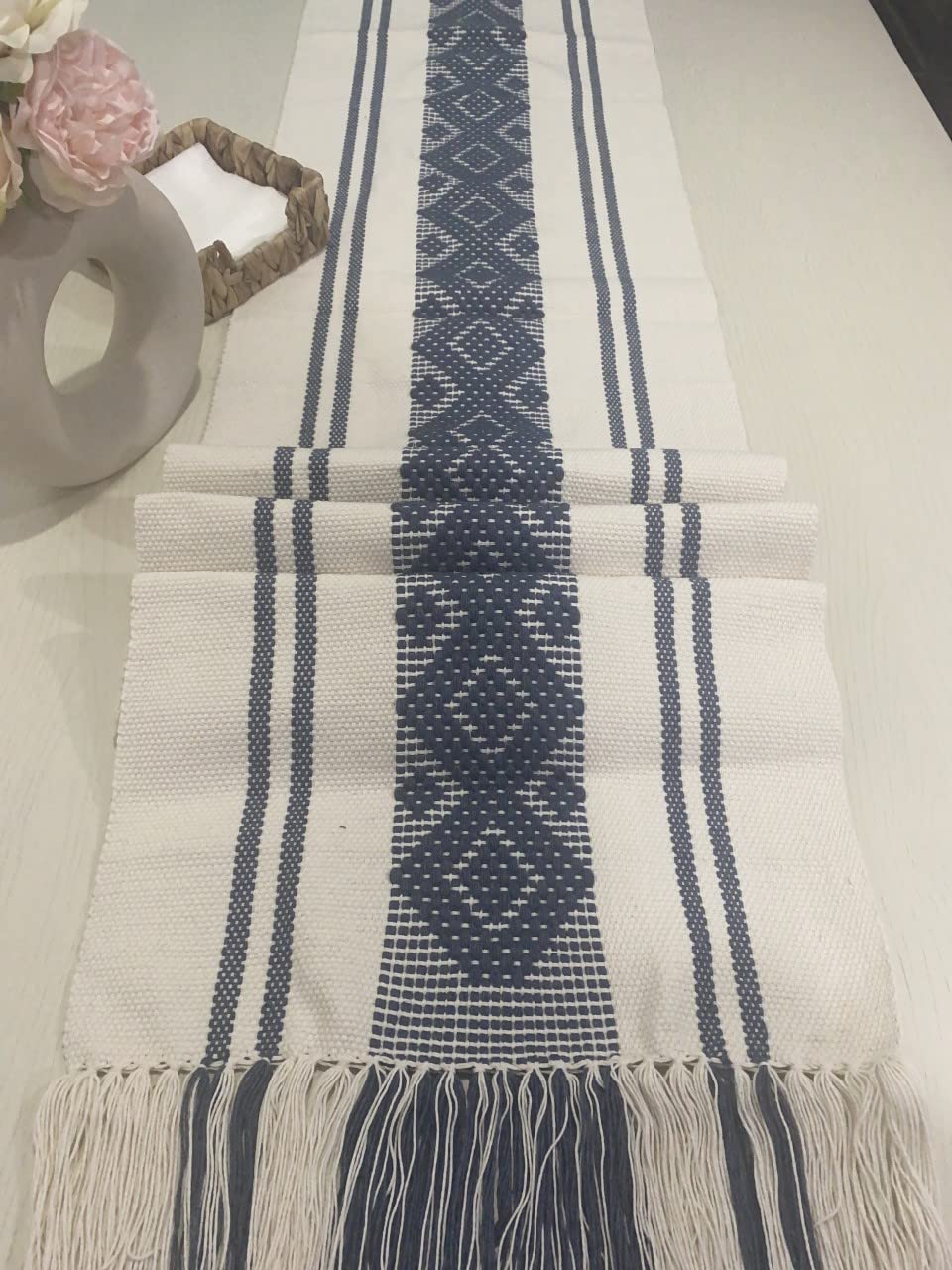 Elegant Hand-Embroidered Waist Loom Table Runner - Perfect for Dining Table Decor, Wedding Centerpiece & Holiday Home Decor