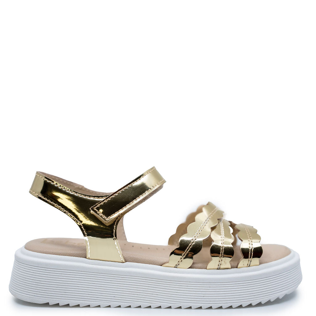 Beberlis Gold Scalloped Sneaker Sandals for Women - Comfortable Summer Walking Shoes with Arch Support | Perfect for Beach, Vacation & Casual Outfits