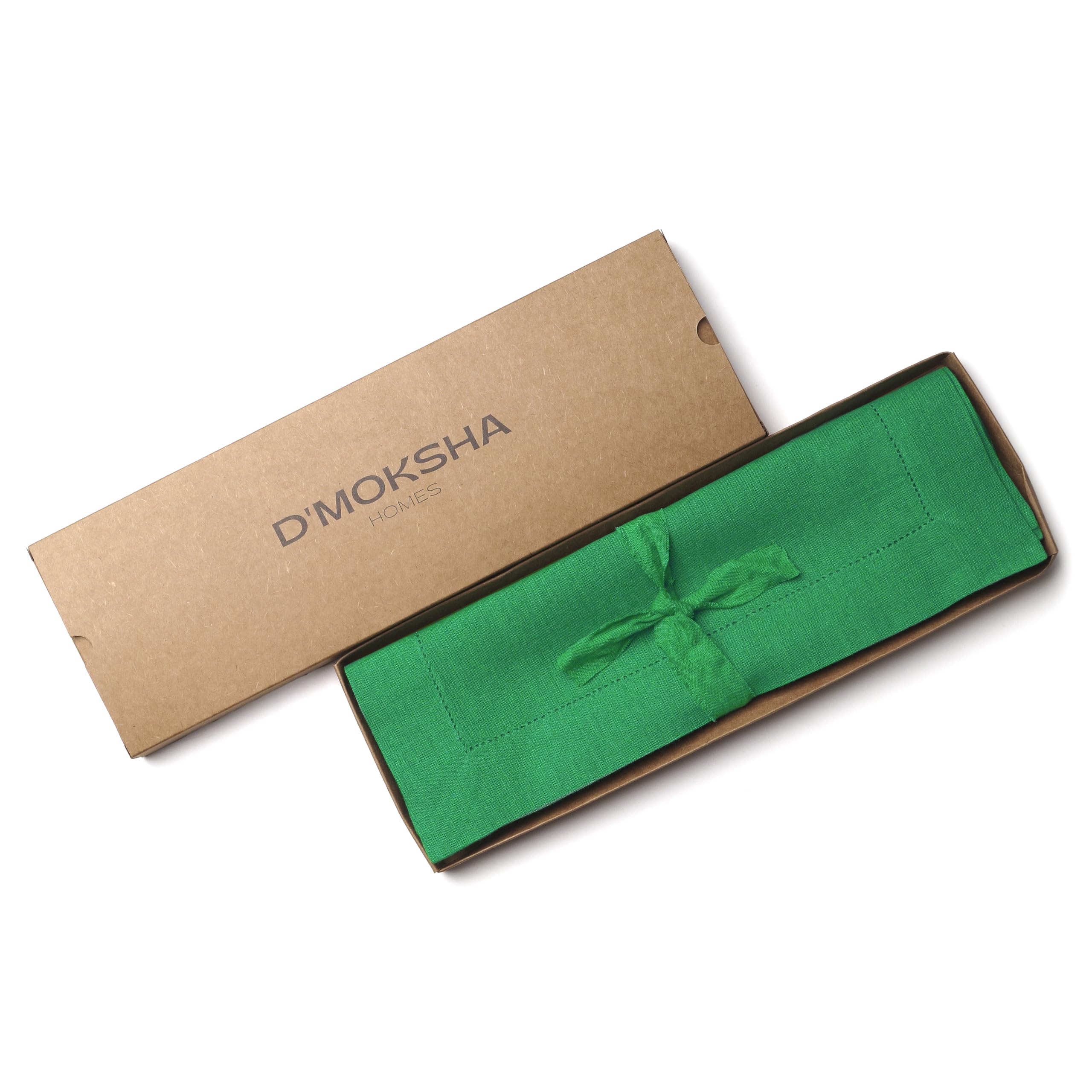 D'Moksha Homes 4-Pack 100% Pure Linen Placemats - 14x19 Inch Kelly Green Table Mats with Classic Hemstitch, Washable & Durable for Dining Table Decor - Perfect for Spring Parties, Easter Brunch & Farmhouse Style Dining
