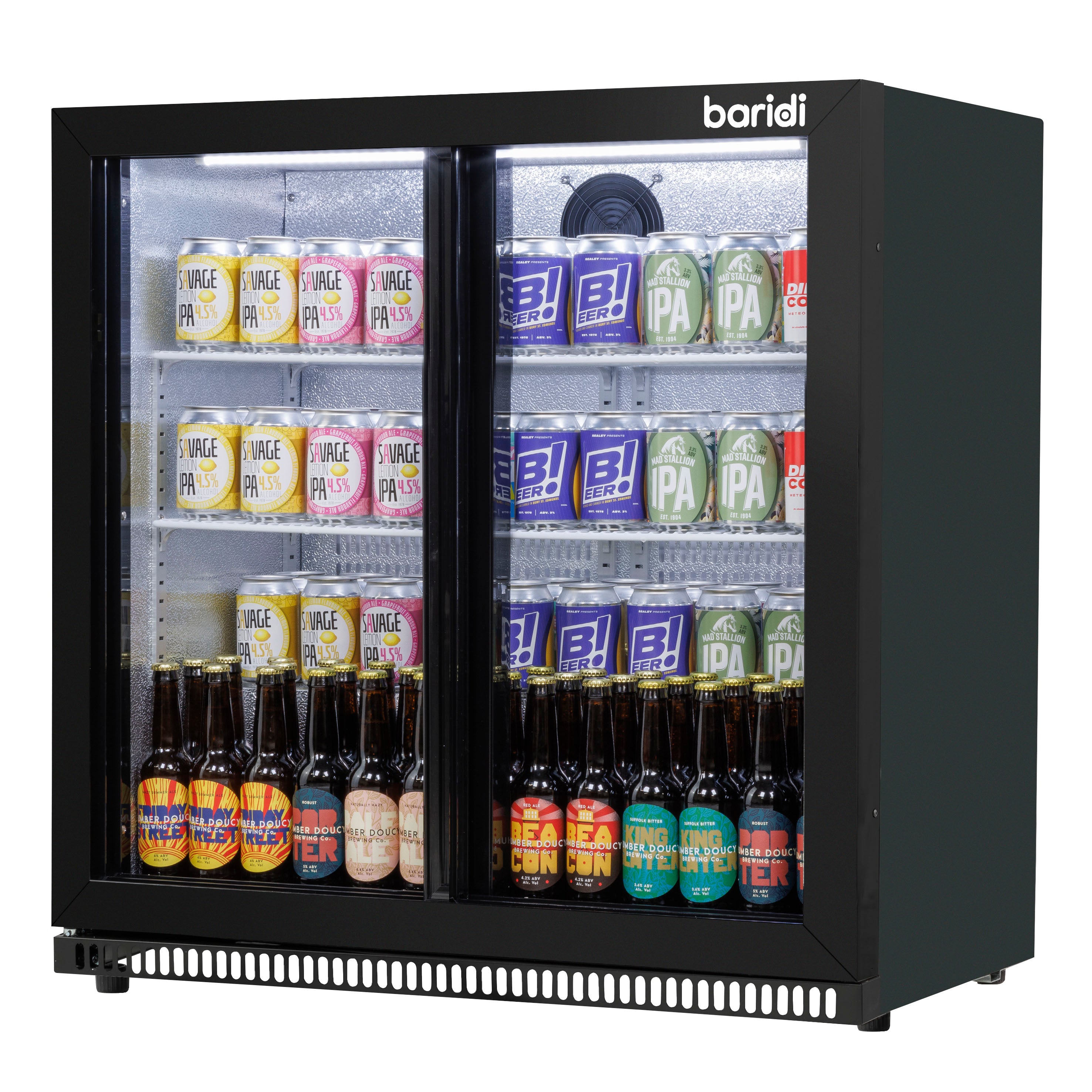 Baridi 190L Double Sliding Door Back Bar Refrigerator - Commercial Grade Black Drink Cooler for Bars, Restaurants & Home Use | Energy Efficient Beverage Fridge with Adjustable Shelves (Model DH273)