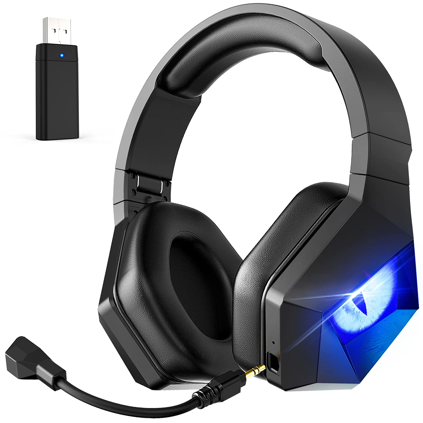 EasySMX IcyEyes L1 Wireless Gaming Headset for PC, PS4, PS5, Mac - Noise Canceling Headphones with Detachable Mic, Soft Memory Earmuffs, 17H Battery & Surround Sound - Perfect for Gaming, Streaming & Online Meetings