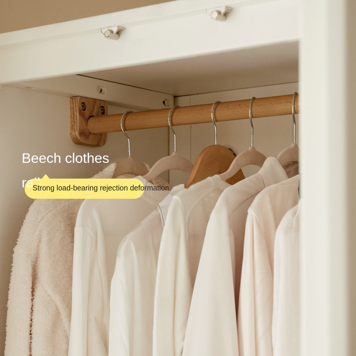 Modern Nordic Style Solid Wood Wardrobe - Beech & Rubber Wood, Cream Finish - Perfect for Bedroom, Living Room, and Office Storage