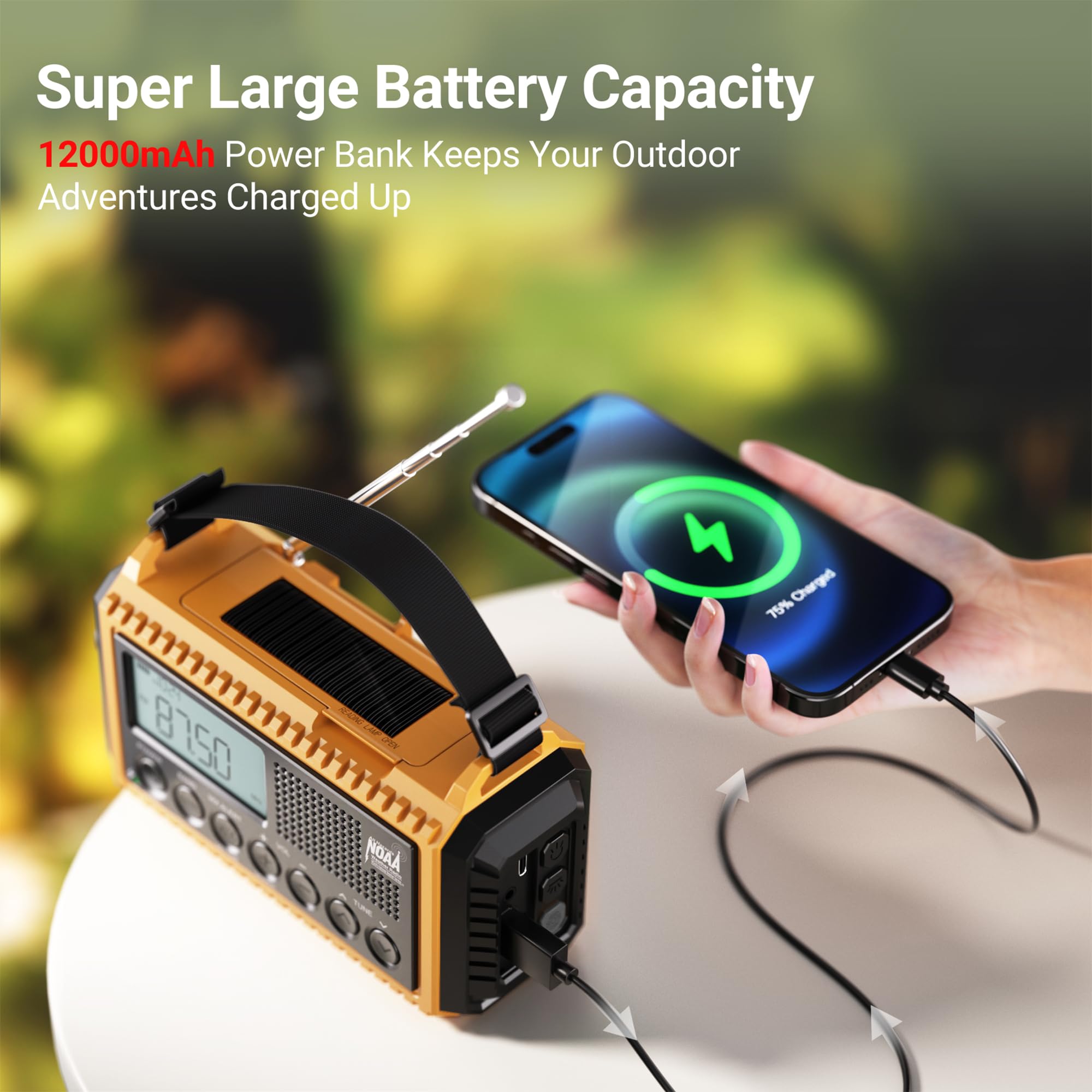 Mesqool 12000 Emergency Radio - NOAA/AM/FM/SW Weather Alert Radio with Solar Power, Hand Crank, Flashlight & Phone Charger - Portable Survival Radio for Camping, Hiking & Power Outages
