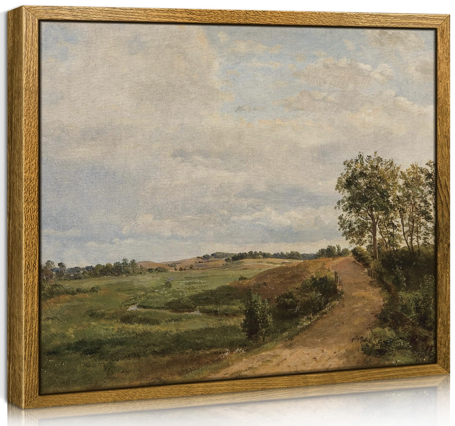 Vintage Landscape Wall Art Prints - 8×10in Framed Canvas Painting, Road Across The Hills Country Nature Decor for Living Room, Bedroom, Bathroom & Farmhouse - Perfect for Home, Office & Gift Giving