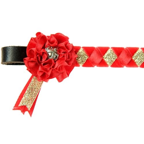 ShowQuest Skipton Browband for Horses - Red, Red & Gold Pony Size - Perfect for Equestrian Shows & Dressage Events
