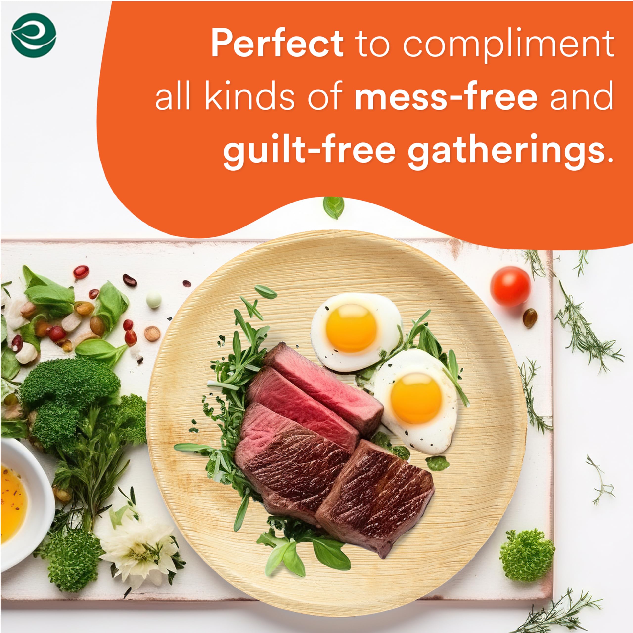 ECO SOUL 8 Inch Compostable Palm Leaf Round Plates (50 Count) - Biodegradable, Eco-Friendly, Microwave & Oven Safe Dinnerware | Perfect for Parties, Picnics & Sustainable Dining