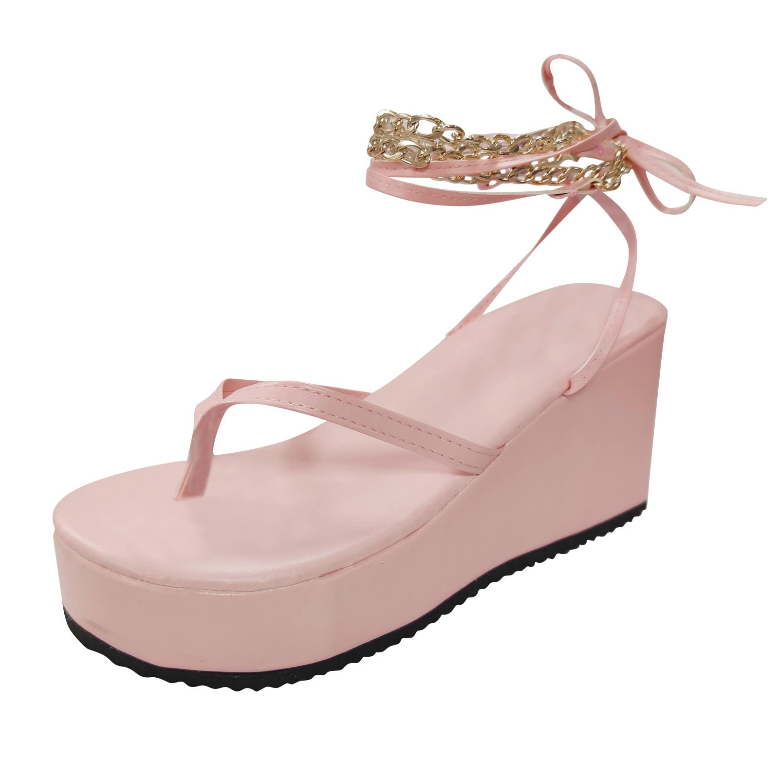 Strappy Platform Thong Sandals for Women - Fashionable Chain Strap Slide Sandals | Perfect for Summer Outings, Beach Vacations & Casual Wear
