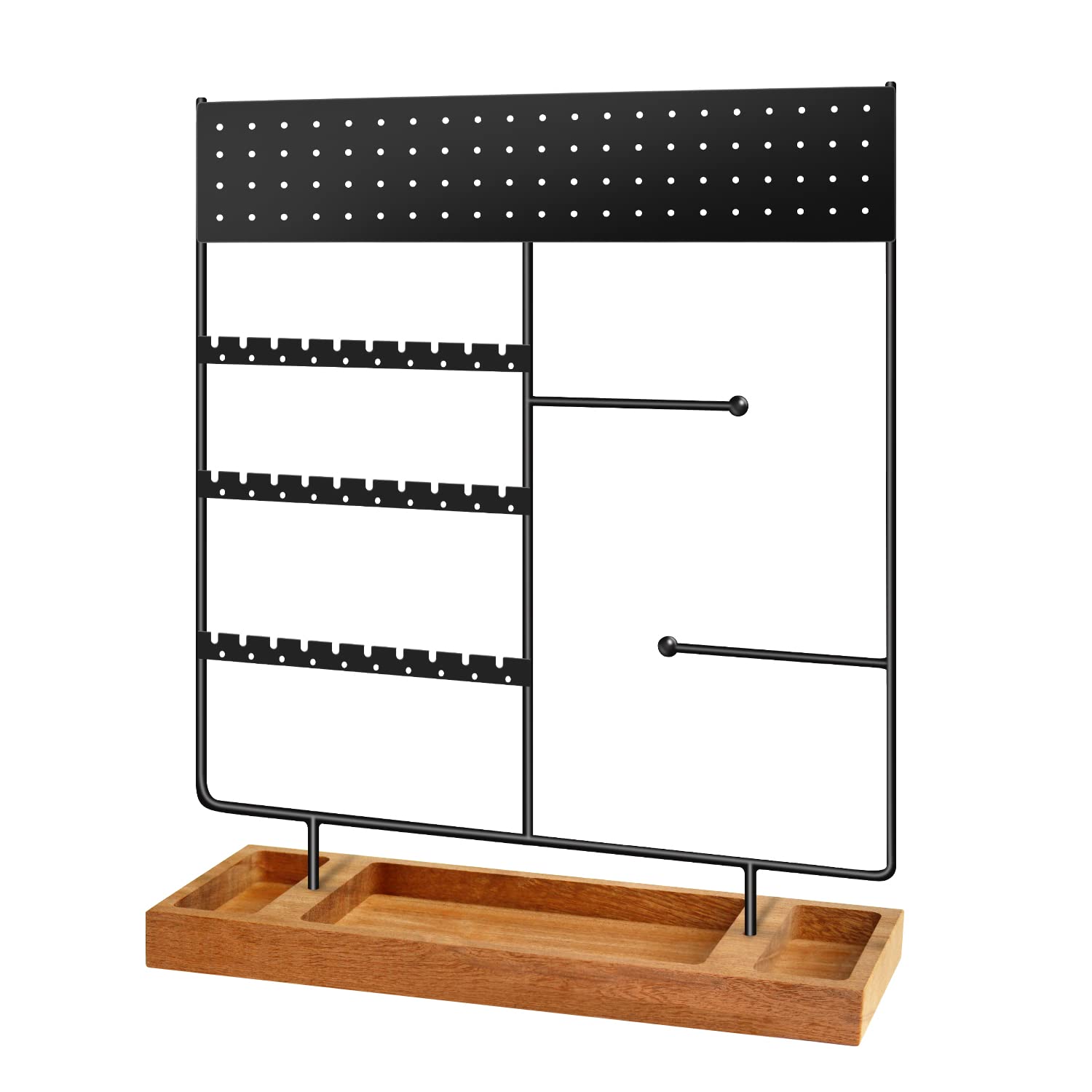 Mocolo Jewelry Organizer - Wooden Earring Holder with 110 Holes & Tray for Earrings, Necklaces, Bracelets, Watches & Rings - Perfect for Bedroom Vanity, Jewelry Store Display & Travel Storage