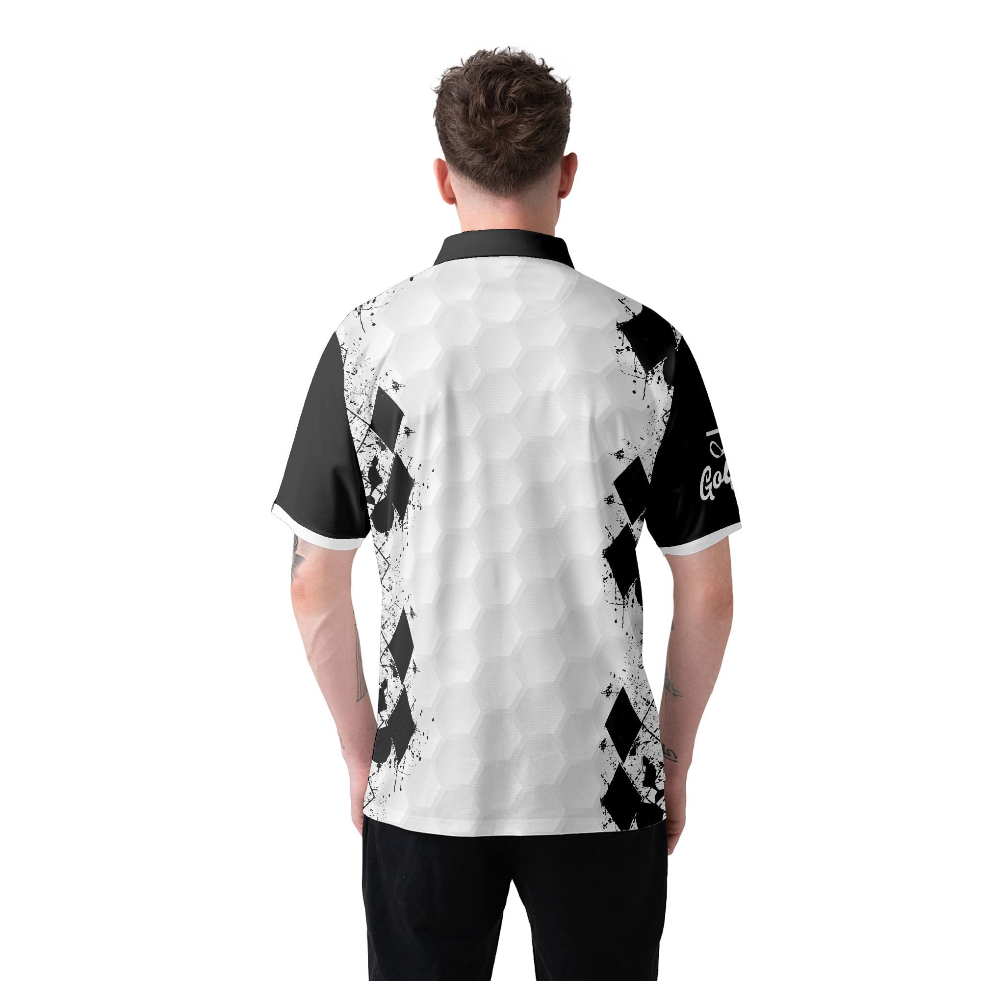 HYPERFAVOR Men's Black & White Skull Print Quick-Dry Golf Polo Shirt - Breathable Short Sleeve Performance Shirt for Golfing, Casual Wear & Outdoor Activities