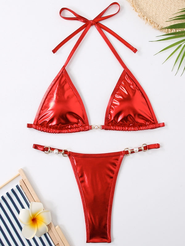 ZASUWA Women's Sexy High Gloss PU Bikini Set - Swimwear for Beach, Pool Party & Summer Vacation