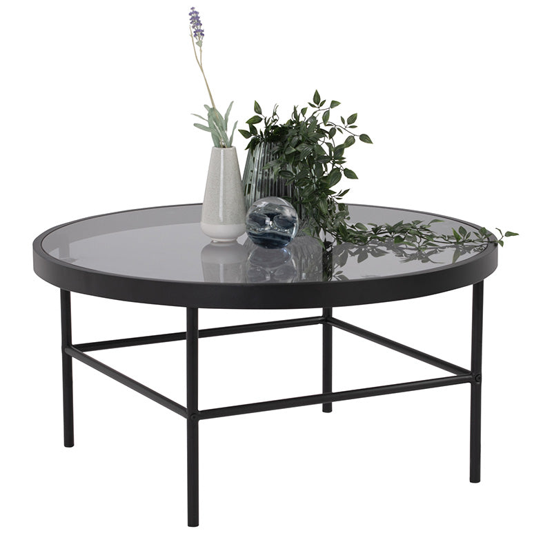 CASHEL 80cm Round Coffee Table - Modern Smoke & Black Finish for Living Room, Lounge & Office Decor