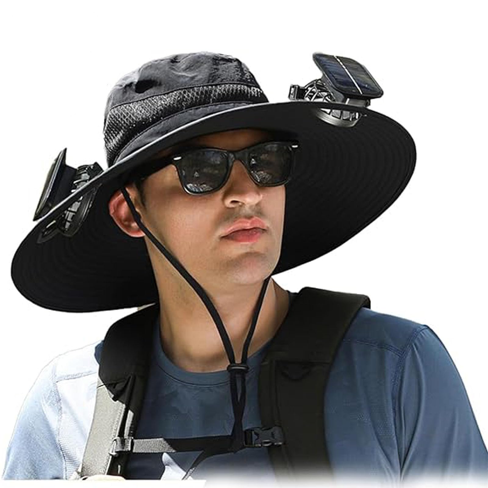 Solar Powered Wide Brim Hat with Fan - UV Protection Outdoor Fishing Hat for Men - Perfect for Hiking, Gardening, Beach & Summer Activities