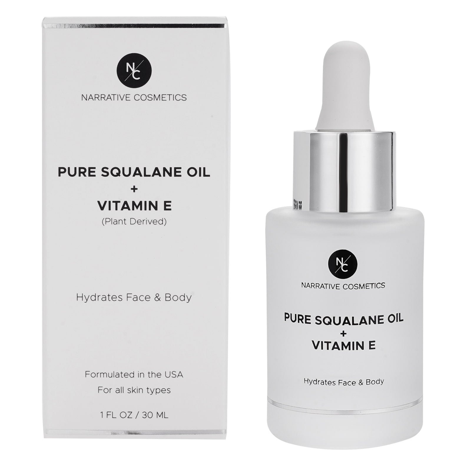 Pure Squalane Oil with Vitamin E - 1 Fl Oz (30ml) for Hydrating Skin & Hair - Perfect for Dry Skin Care, Anti-Aging & Night Routine