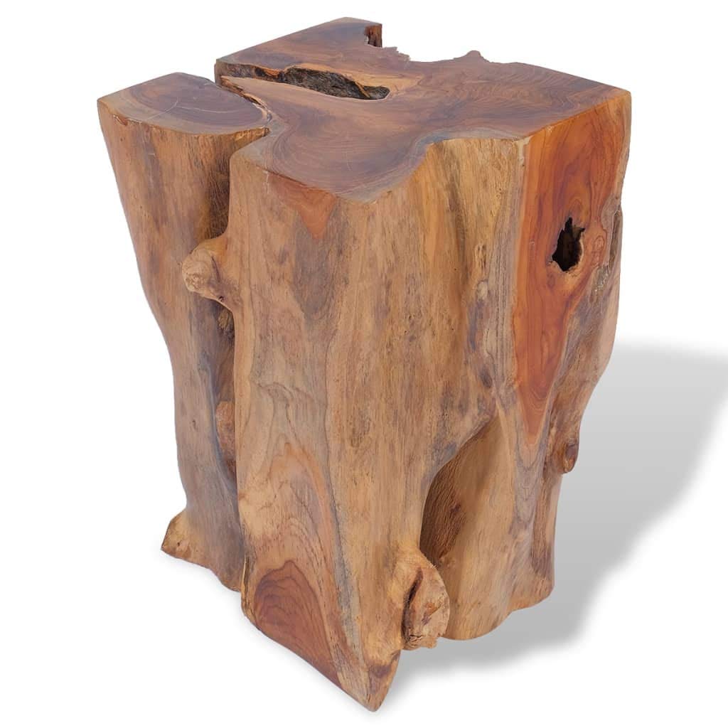 CHARMMA Solid Teak Wood Stool - Tree Stump Stool with Live Edge, Natural Side Table, Plant Stand & Nightstand - 11.8