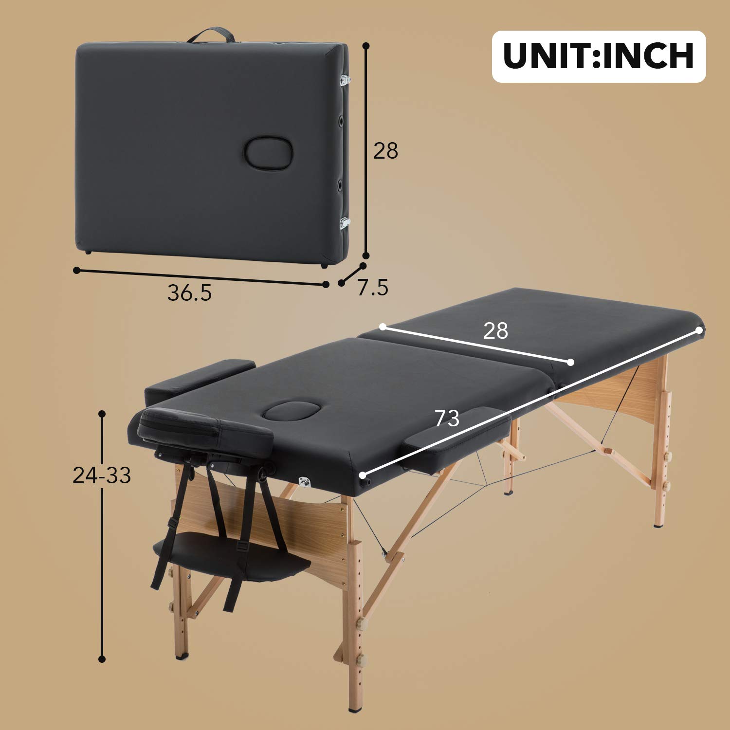 **OffiClever Portable Massage Table - Adjustable Height 73
