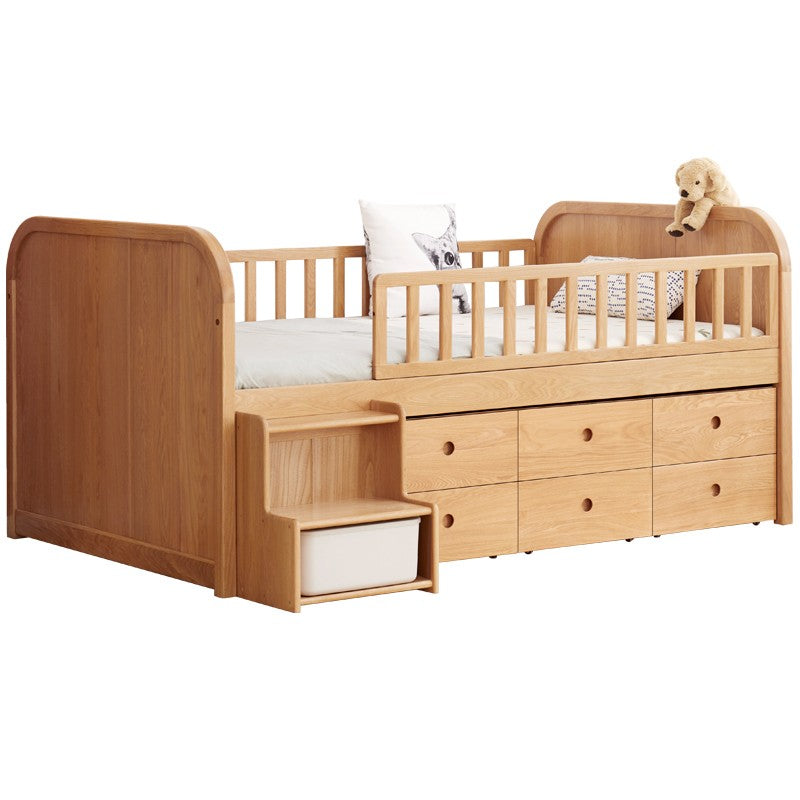 Solid Oak Wood Multi-Function Storage Bed with Wide Underbed Drawers - Perfect for Bedroom Organization & Small Space Living