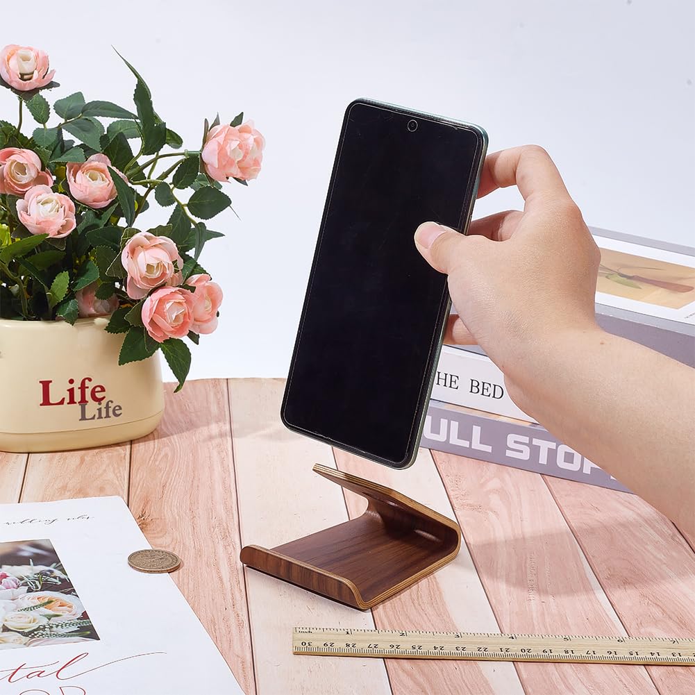 Handcrafted Walnut Wood Phone Stand - Premium Desk Phone Holder for iPhone, Samsung & Tablets - Perfect for Home, Office & Video Calls (Wooden Mobile Phone Cradle & Tablet Stand)